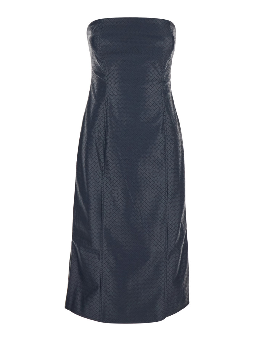 Rotate Birger Christensen 'textured Strapless Midi Dress With Back Slit' In Blue