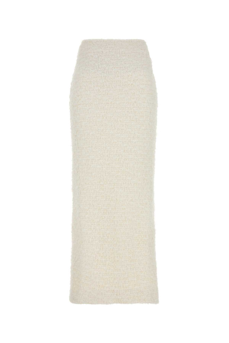 Balenciaga Off White High Waist Long Tweed Skirt In White