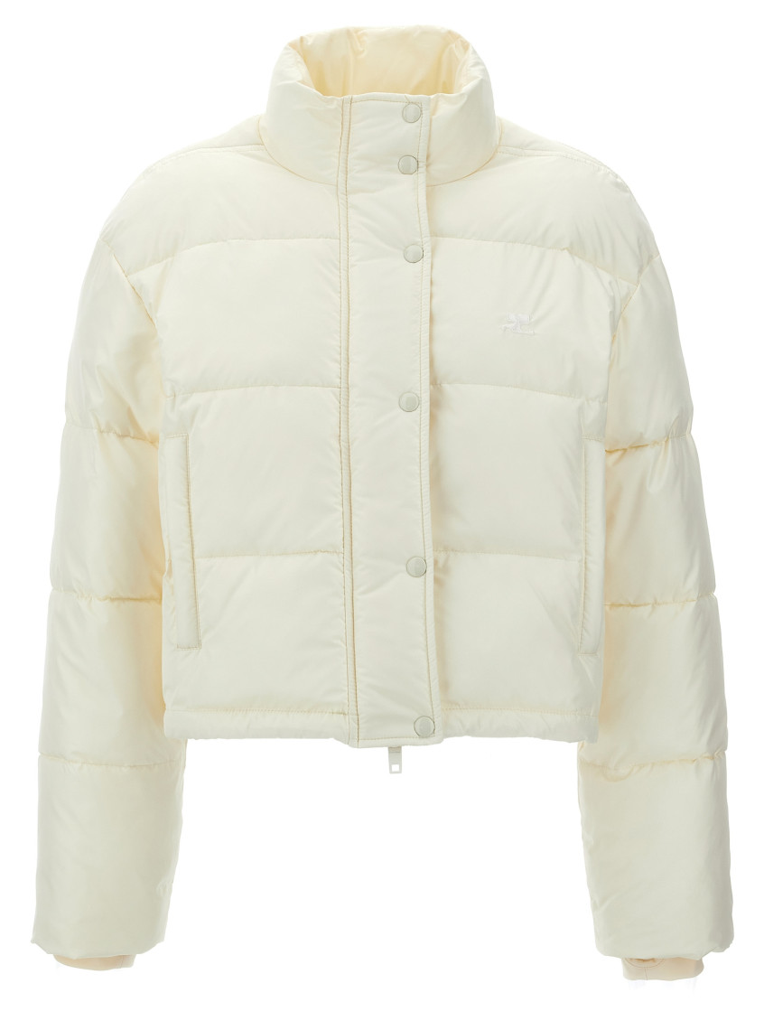 Courrèges Cropped High Collar Quilted Jacket In White