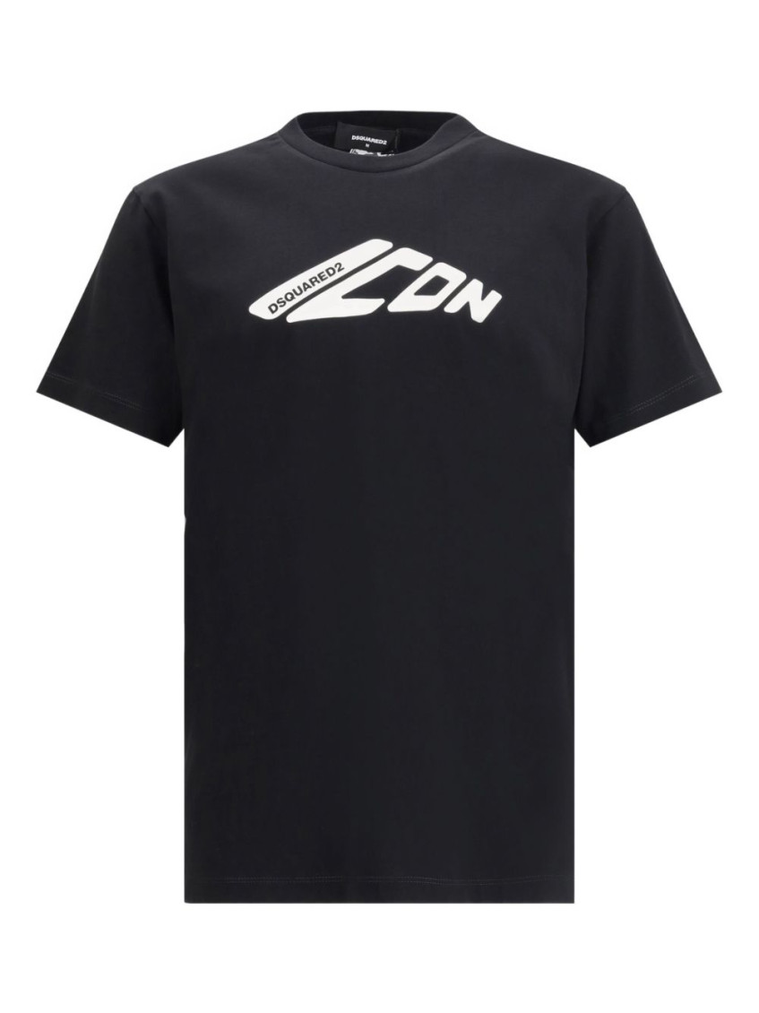 Dsquared2 Short Sleeve Cotton T-shirt With Bold Logo Print In Black