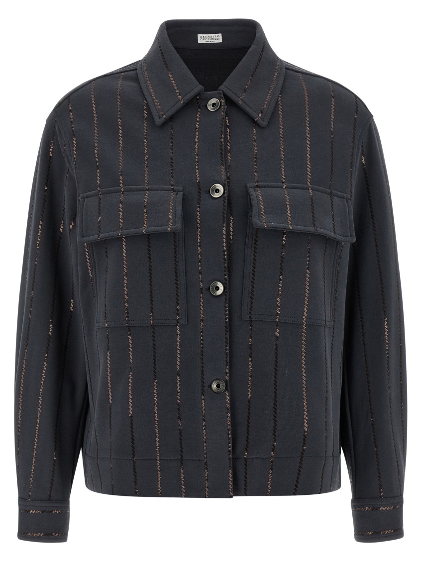 Brunello Cucinelli Knitwear With Chest Pockets And Collared Neck In Blue