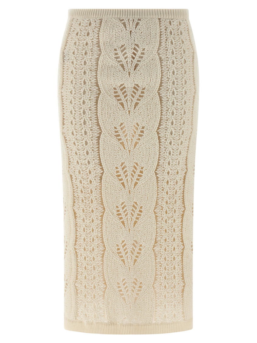Ermanno Scervino Longuette Tricot Wool Skirt With Tulle Lining In Brown