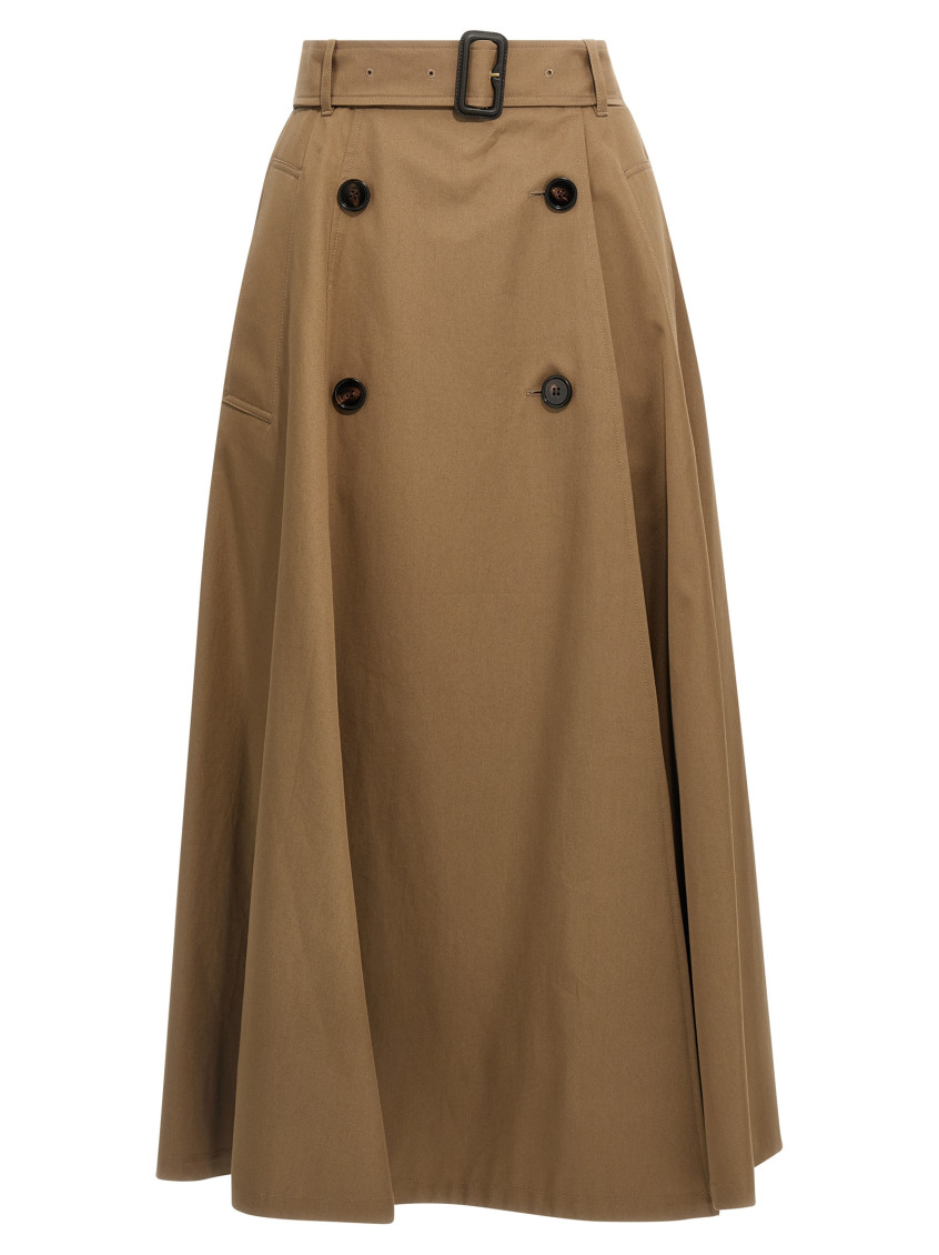 Burberry Beige Skirt With Adjustable Belt And Button Closure In Cotton Woman In Brown