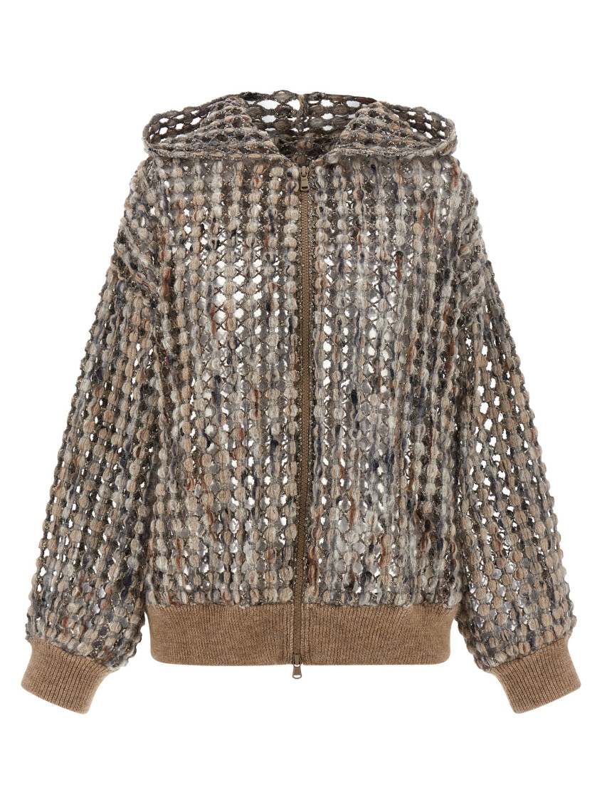Brunello Cucinelli Multicolor Balloon Net Embroidery Cardigan In Multi