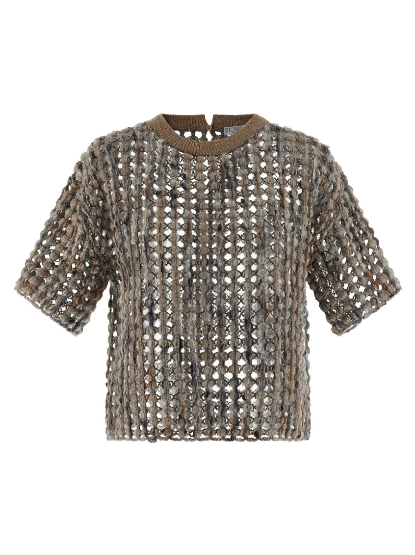 Brunello Cucinelli Multicolor Balloon Net Embroidery Sweater In Multi
