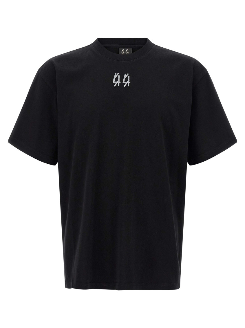 44 Label Group Black Crewneck T-shirt With Logo On The Front And Maxi Logo On The Rear In Cotton Man In Black