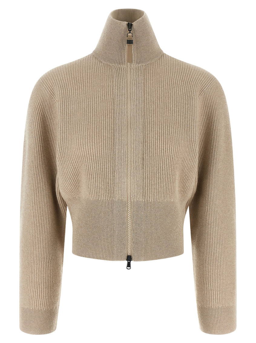 Brunello Cucinelli Beige Wool Zipped Cardigan In Neutral