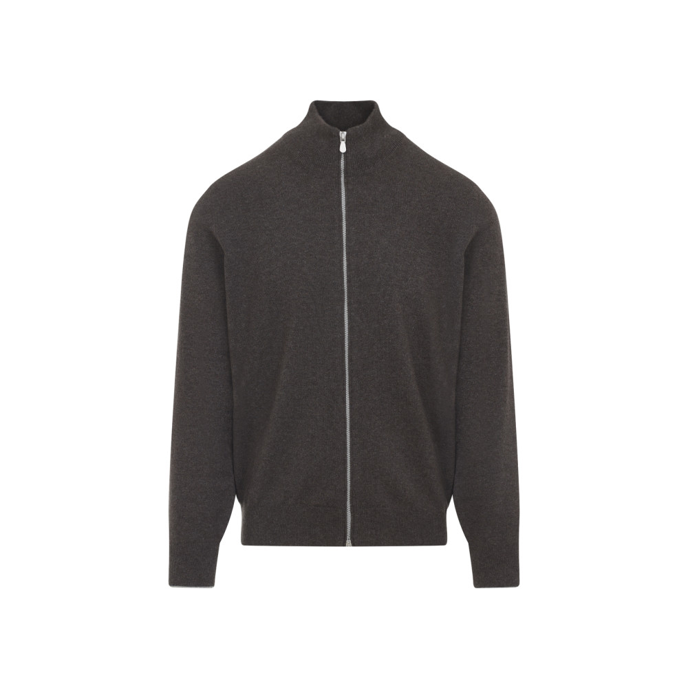 Brunello Cucinelli Full Zip Cashmere Cardigan In Brown