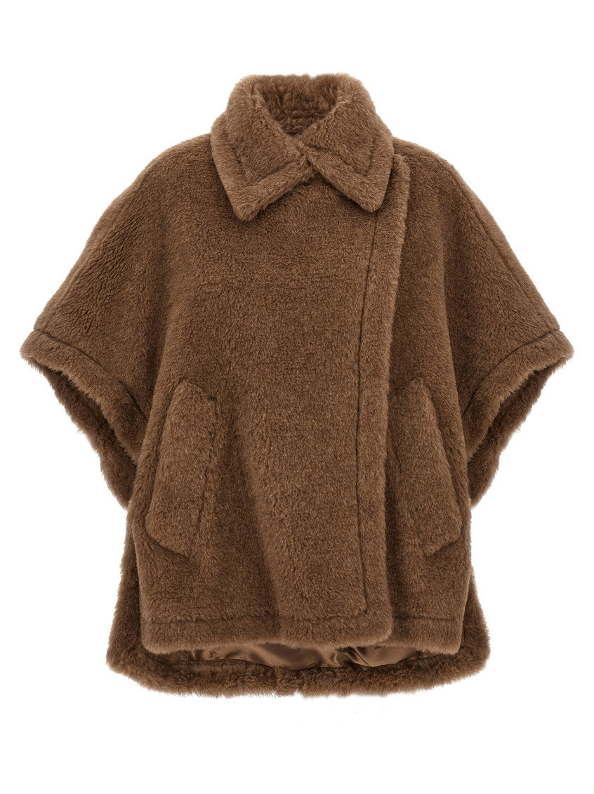Max Mara Collared Cape With Front Pockets And Short Sleeves In Brown