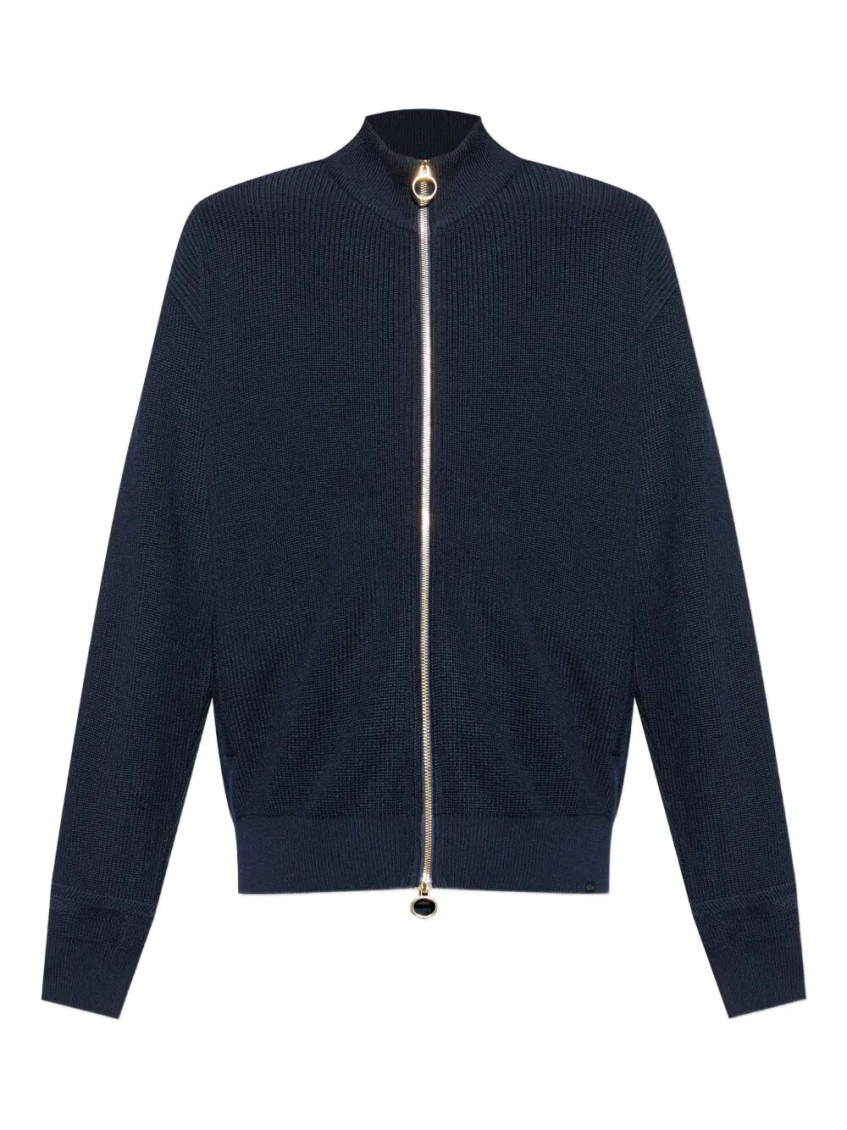 Paul & Shark Ribbed Zip-up High-neck Cardigan Clothing In Blue