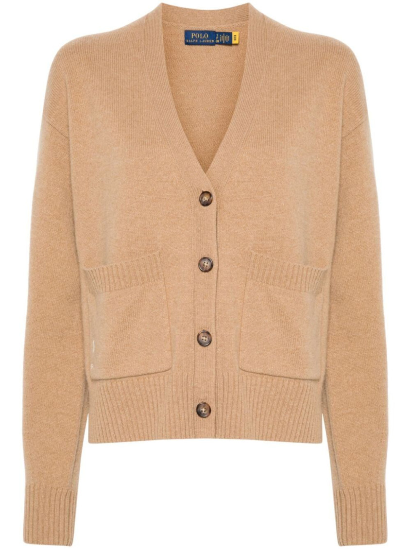 Ralph Lauren Camel Wool Blend Cardigan In Brown