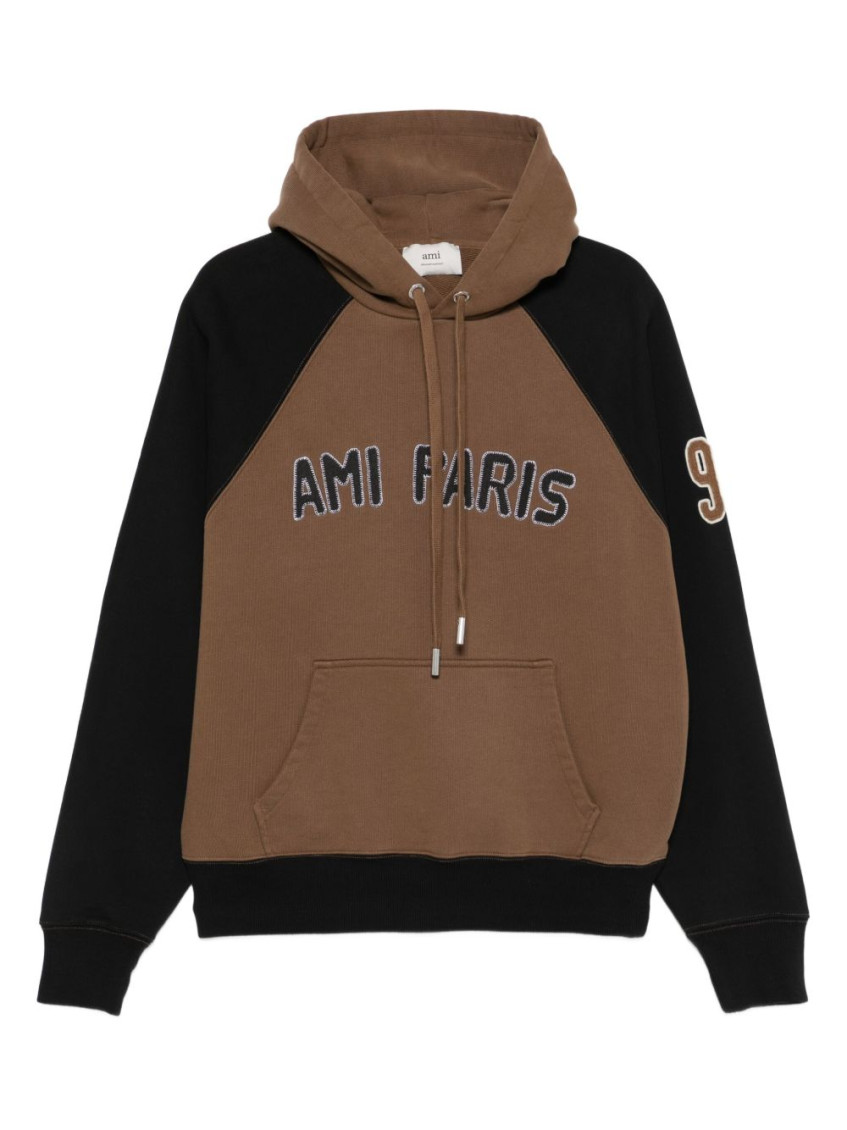 Ami Alexandre Mattiussi Ami Paris Men Cotton Colorblock Hoodie In Brown