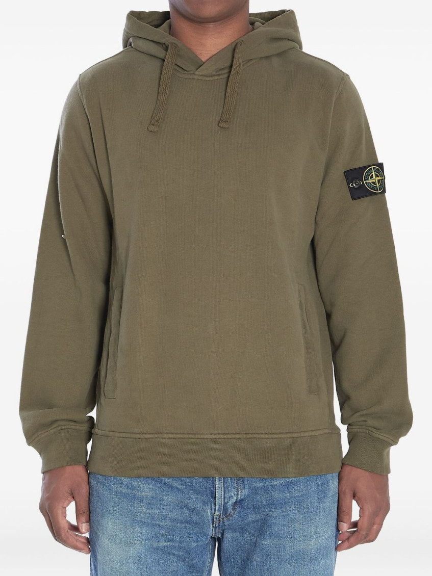 Stone Island Hooded Sweater With Drawstring And Pockets In Green
