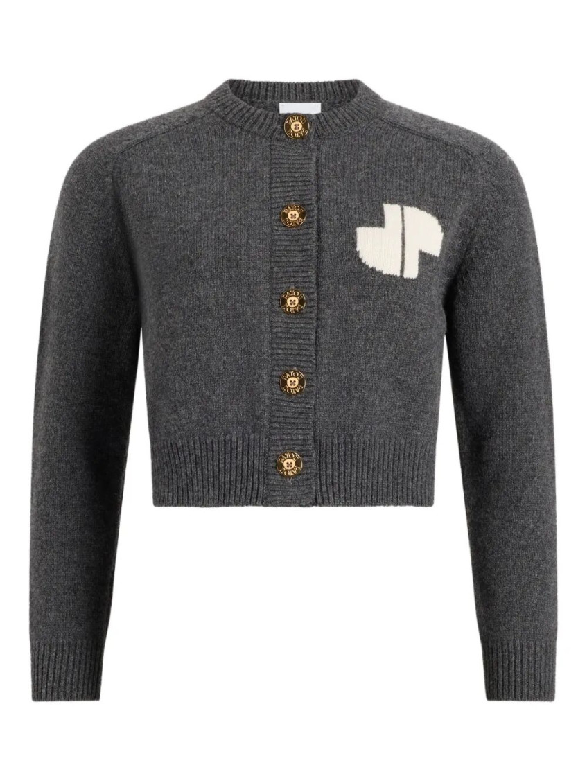 Patou Jp Monogram Intarsia Wool And Cashmere Cropped Cardigan Clothing In Gray