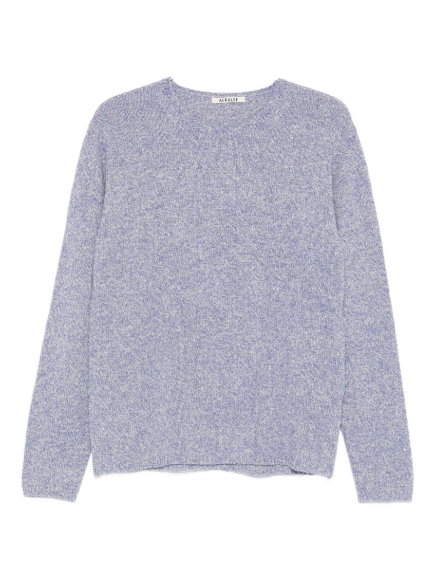 Auralee Textured Wool Silk Blend Crewneck Sweater In Blue