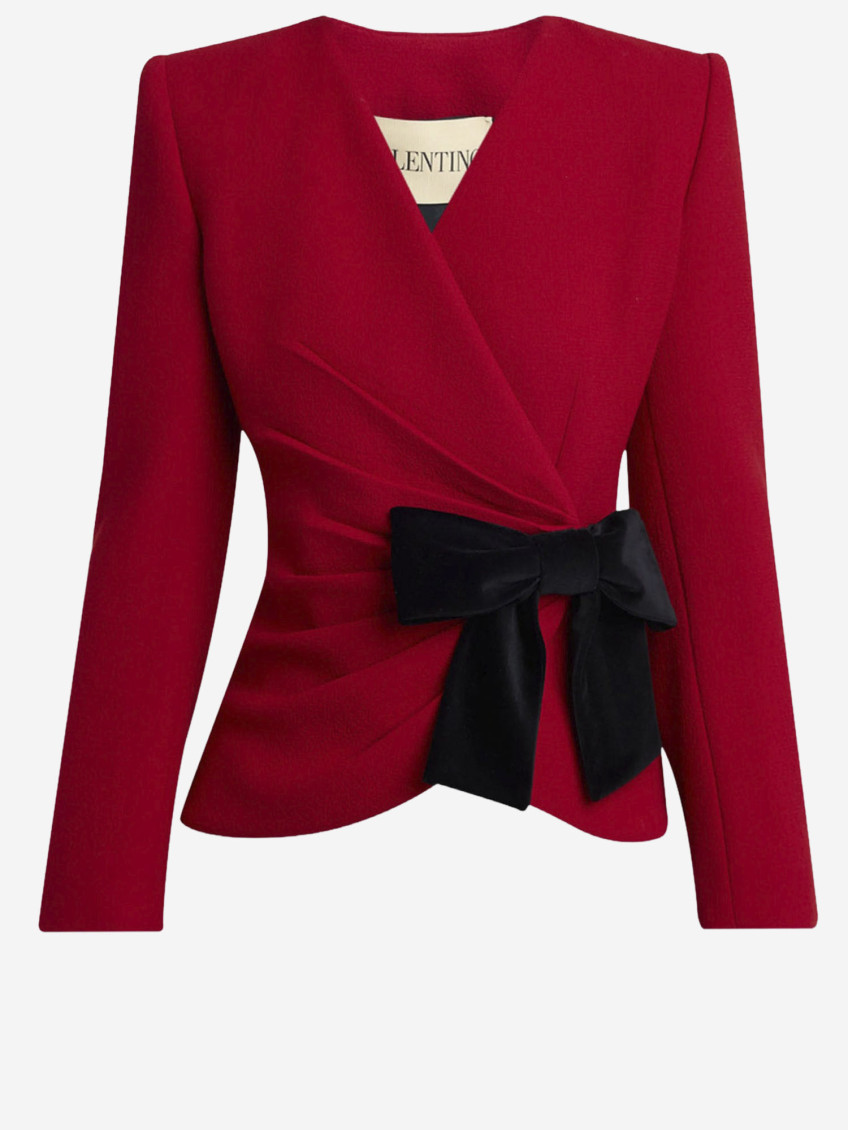 Valentino Red Black Wool Blazer In Red