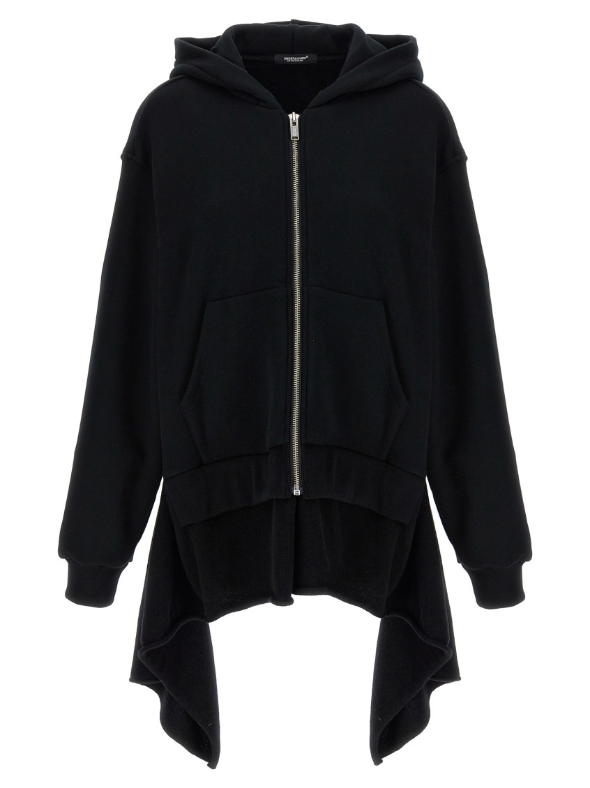 Undercover Two-material Hoodie With Asymmetrical Wool Inserts In Black
