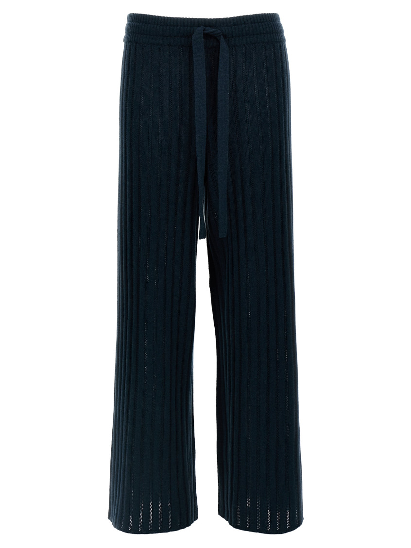 Eres Wide Leg Ribbed Elastic Waistband Trousers In Green