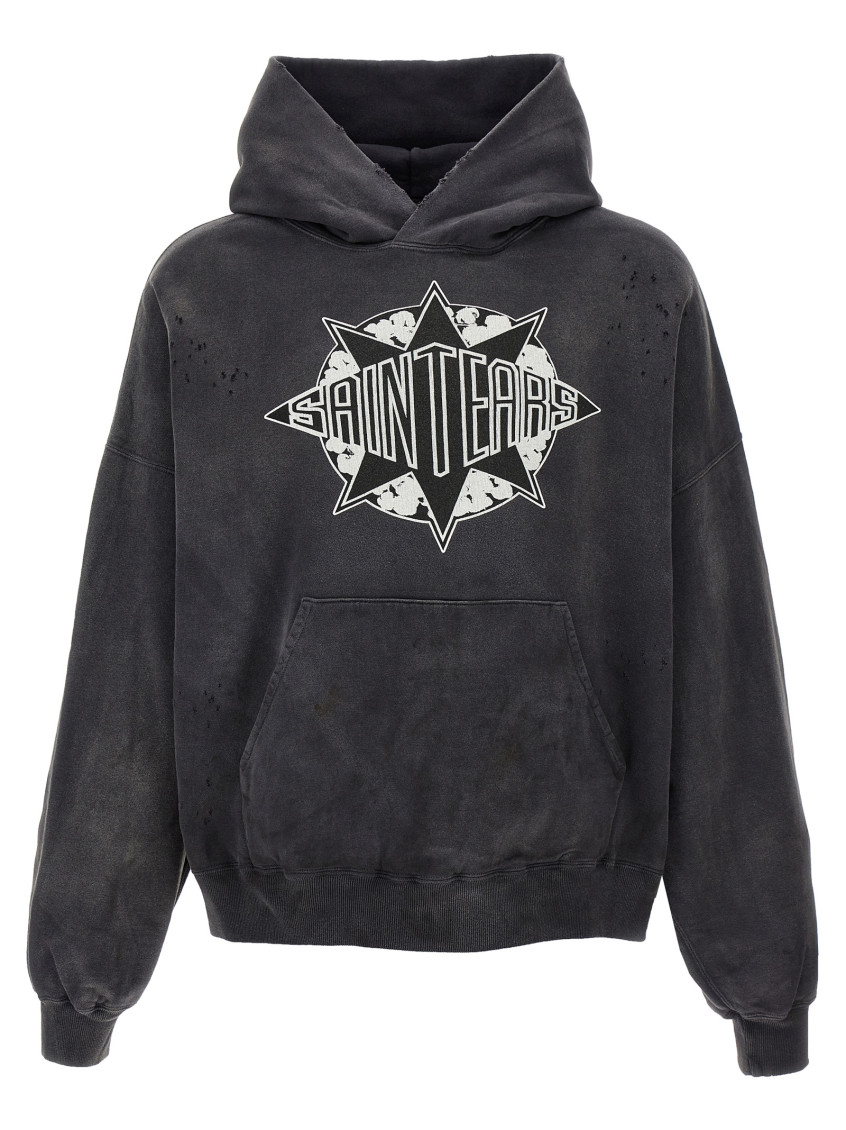 Saint Mxxxxxx X Denim Tears Hooded Cotton Sweatshirt In Black