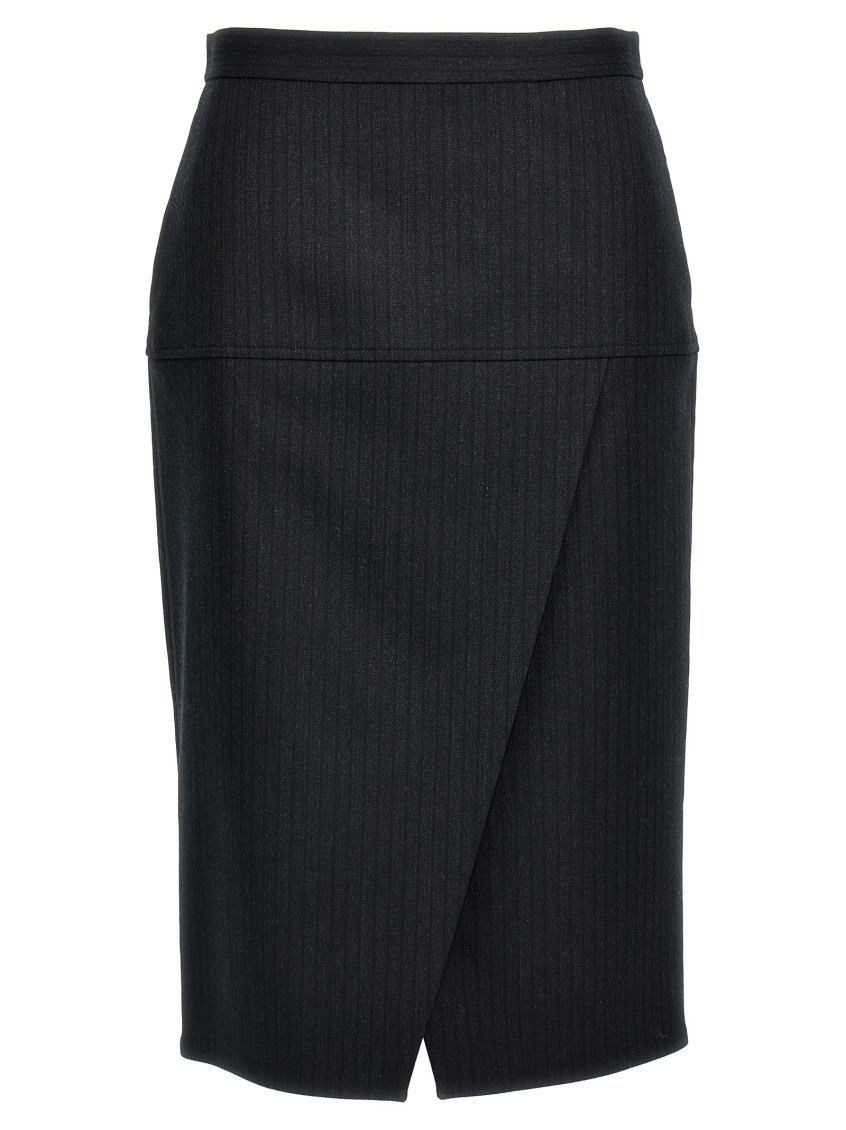 Shop Fendi Grey Pinstriped Wool Skirt