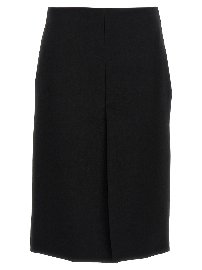 Gucci Black High Waist Skirt With Logo Lettering On Waist And Zip Puller In Wool Woman In Black