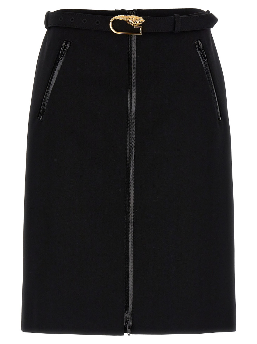 Gucci Black Wool Skirt With Removable Belt In Black