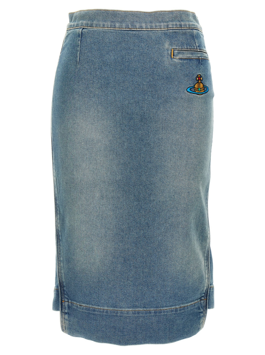Shop Vivienne Westwood Light Blue Logo Embroidery Denim Skirt