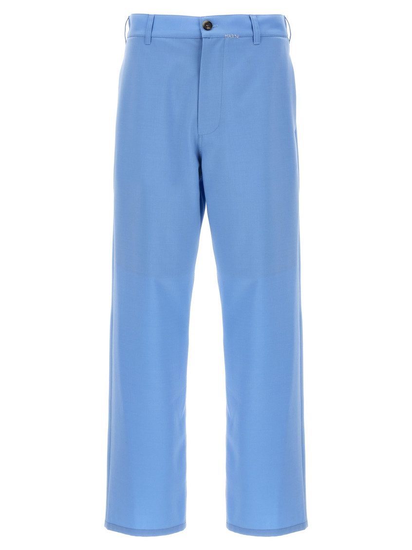 Shop Marni Light Blue Logo Embroidery Pant