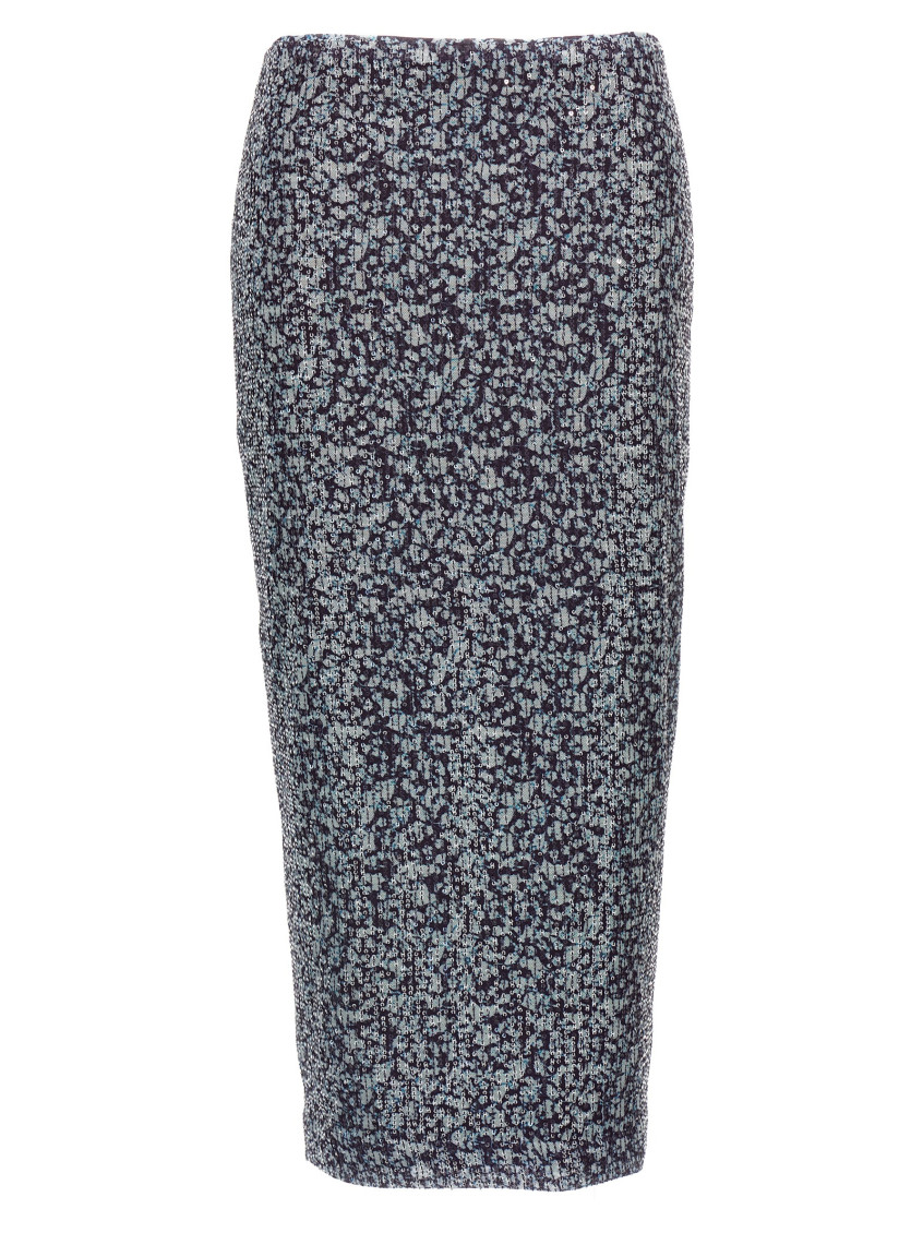 Rotate Birger Christensen Sequined Midi Skirt With Purple Print In Blue