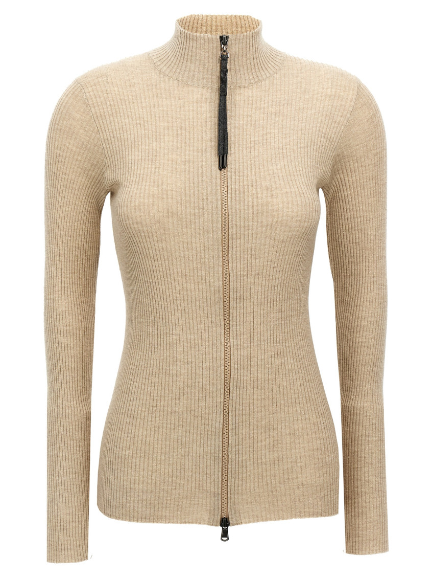 Brunello Cucinelli Lurex Cardigan Sweaters And Cardigans Beige In Neutral