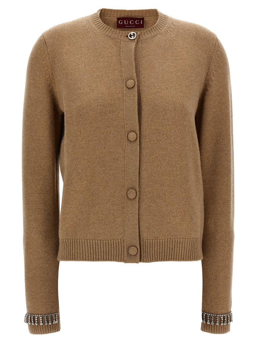Shop Gucci Beige Jewel Cuffs Cardigan