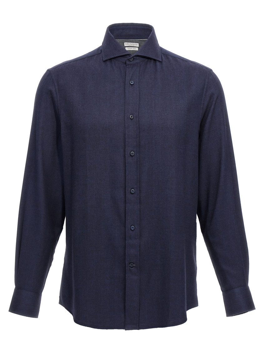 Brunello Cucinelli Blue Regular Fit Shirt In Blue