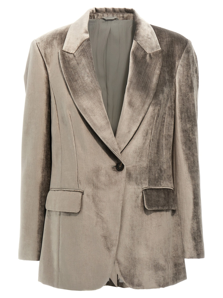 Brunello Cucinelli Single-breasted Chenille Blazer Blazer And Suits Gray In Gray