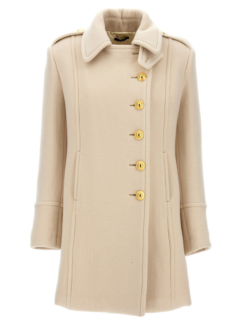 Tom Ford Wool-cashmere Duffle Asymmetric Peacoat In White