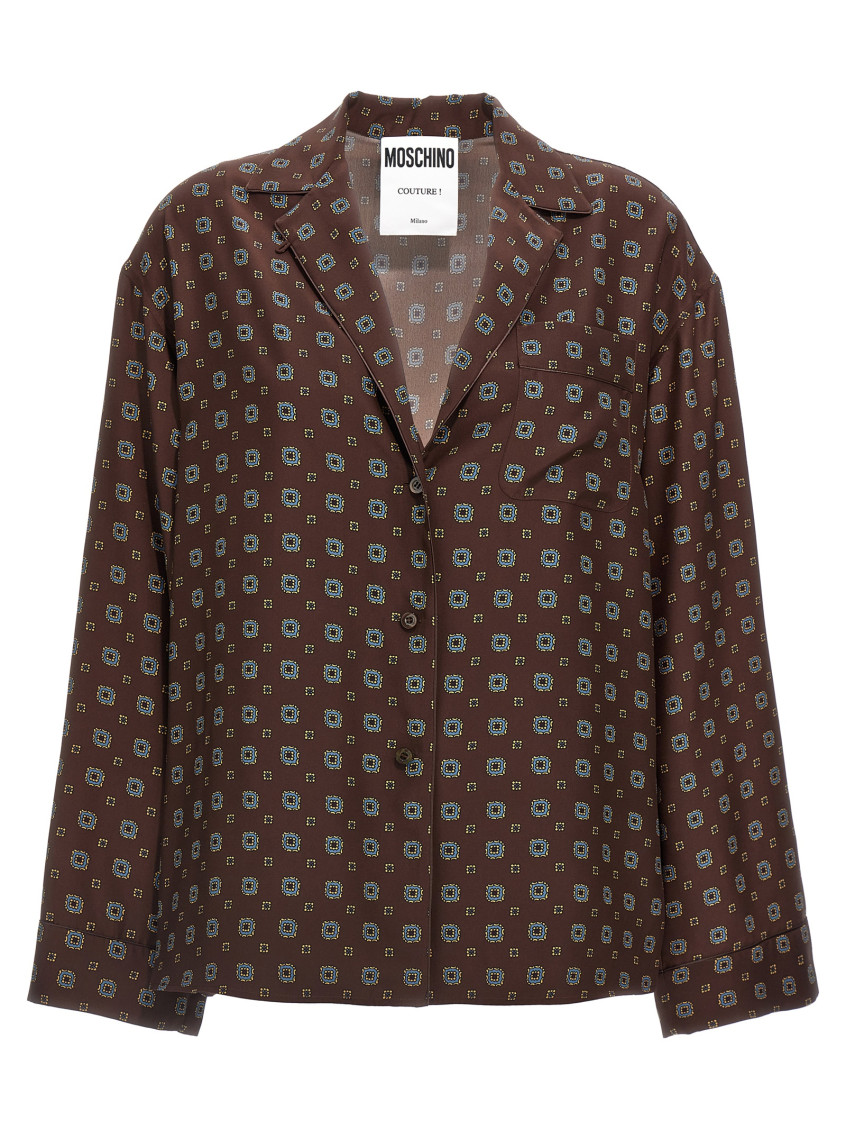 Moschino Couture Printed Silk Shirt In Brown