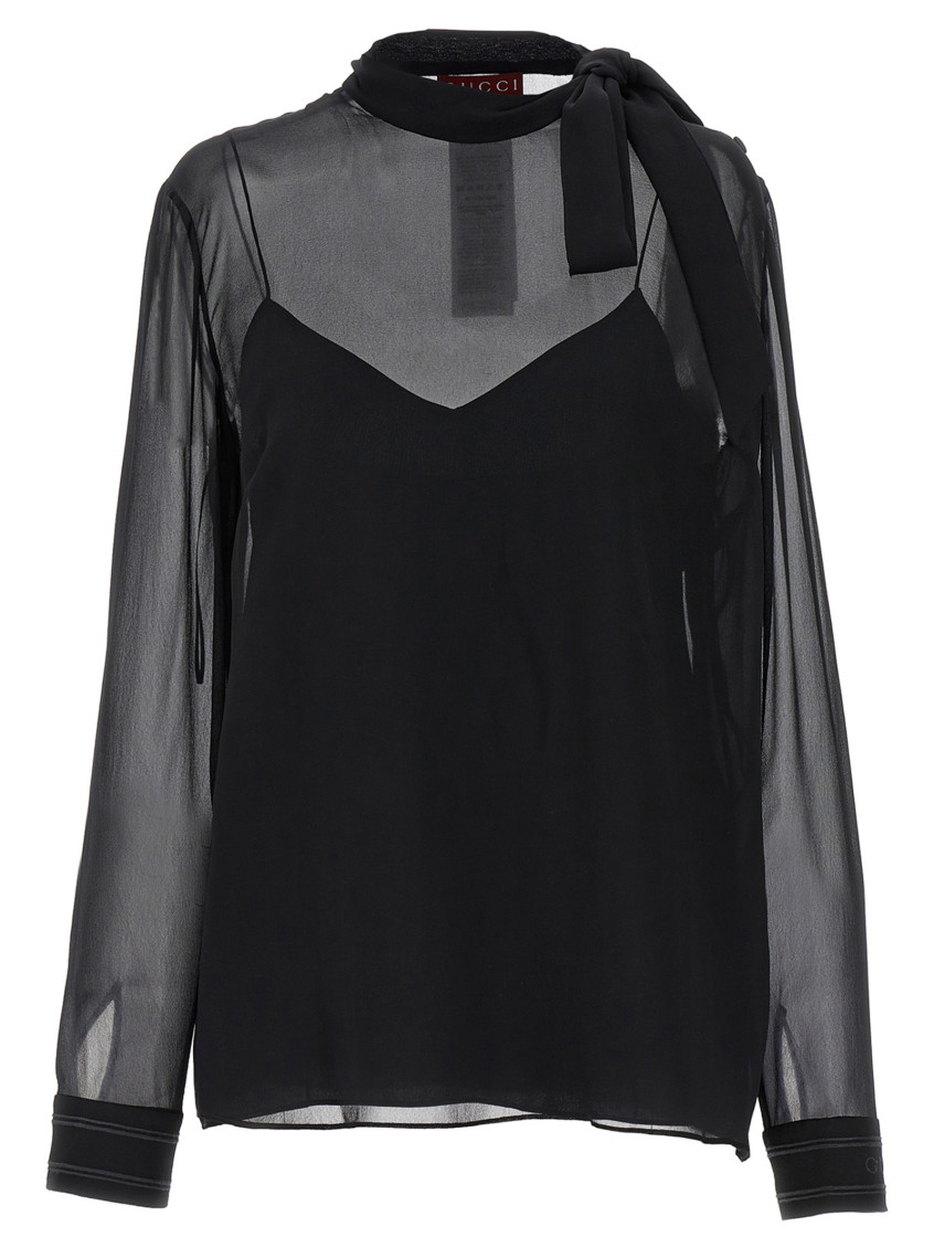 Shop Gucci Black Georgette Blouse