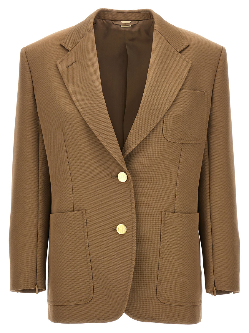 Gucci Oversized Wool Blazer With Back Clamp Detail In Beige