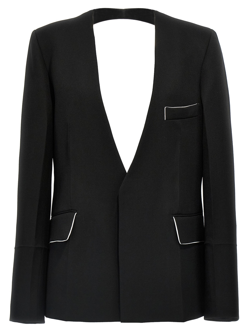 Victoria Beckham Backless Single-breasted Shrunken Collarless Jacket In Black
