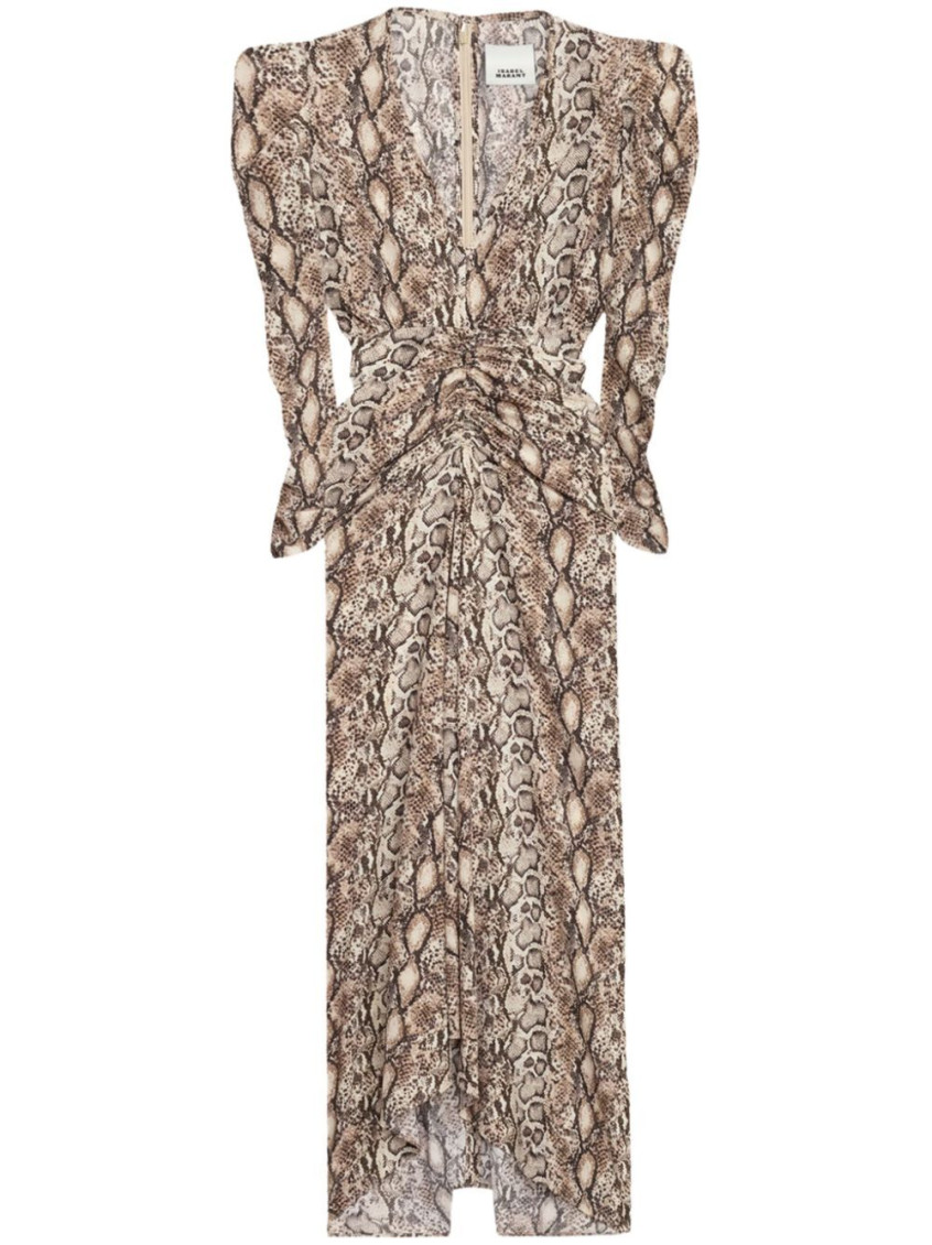 Isabel Marant Albini Gathered Silk Blend Midi Dress In Natural