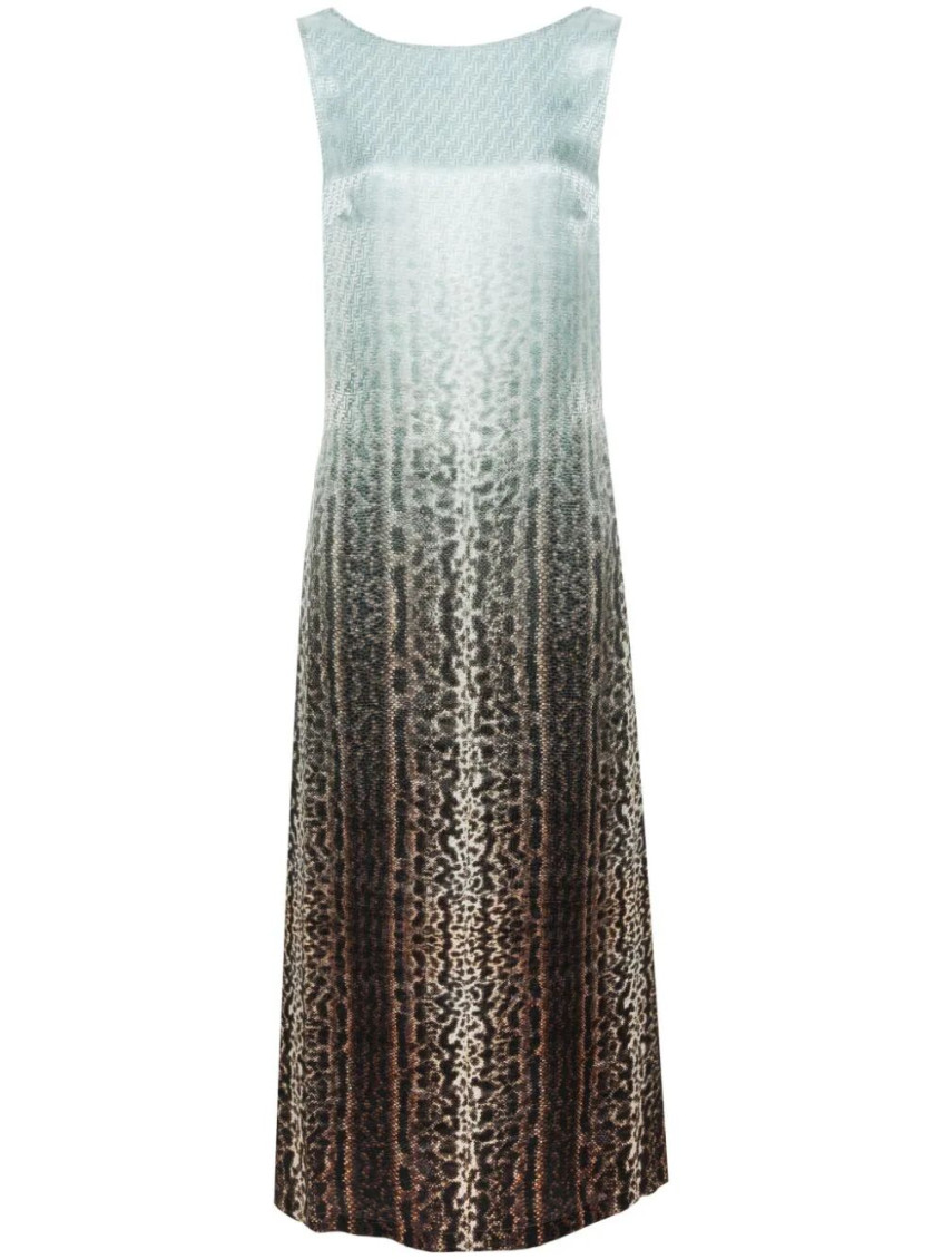 Fendi Silk Midi Dress With Gradient Design In Light Blue