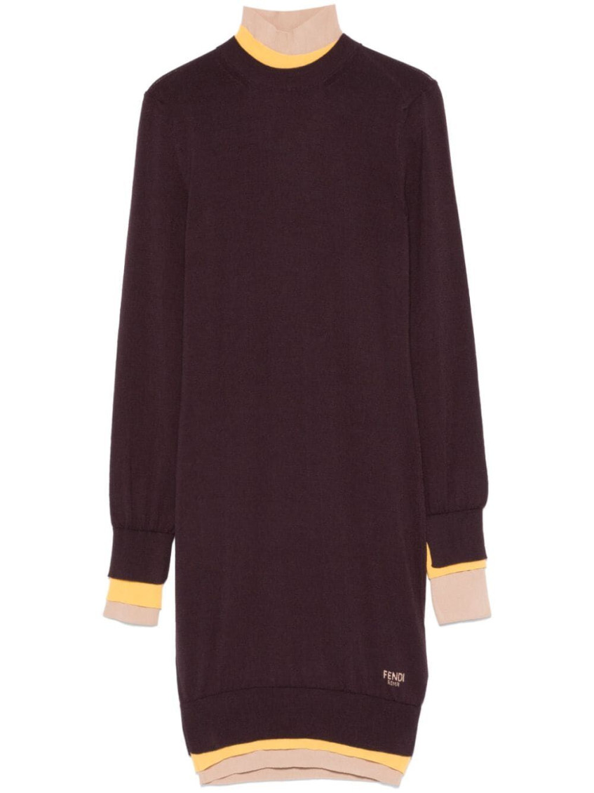 Shop Fendi Dark Purple Wool Dress