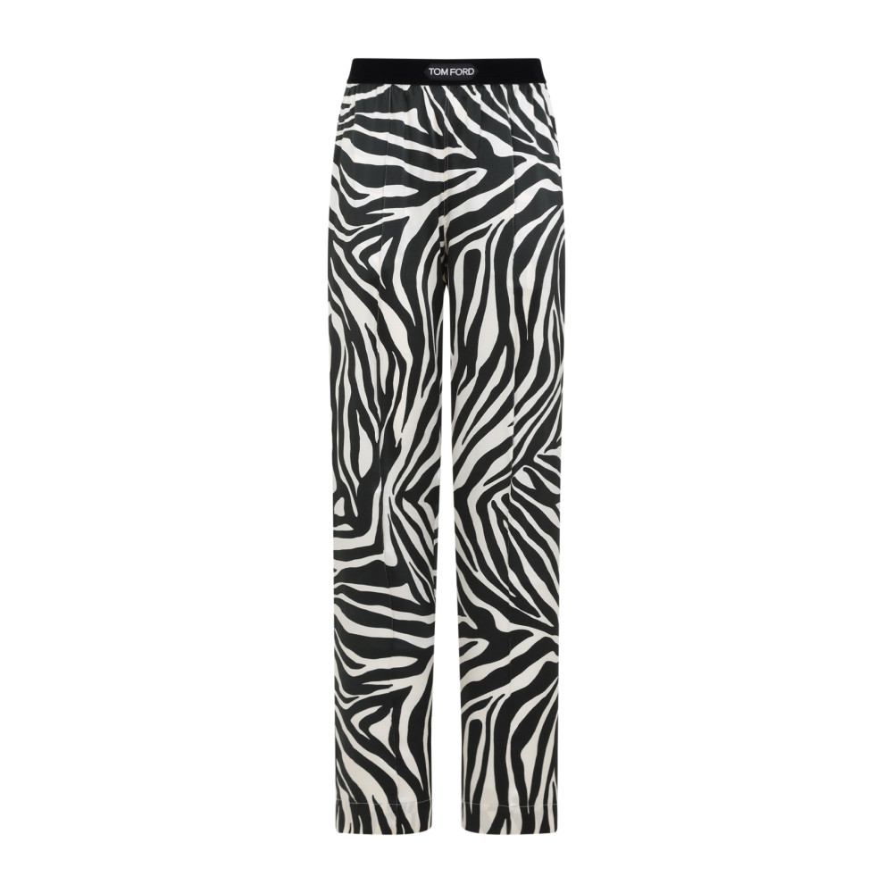Tom Ford Stretch Silk Trouser With Animalier Print In Blackwhite
