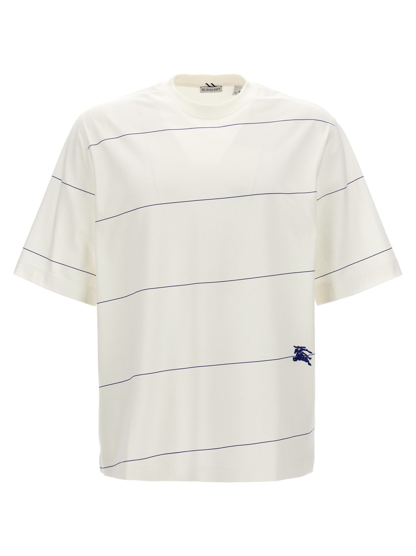 Shop Burberry White Logo Embroidery Striped T-shirt