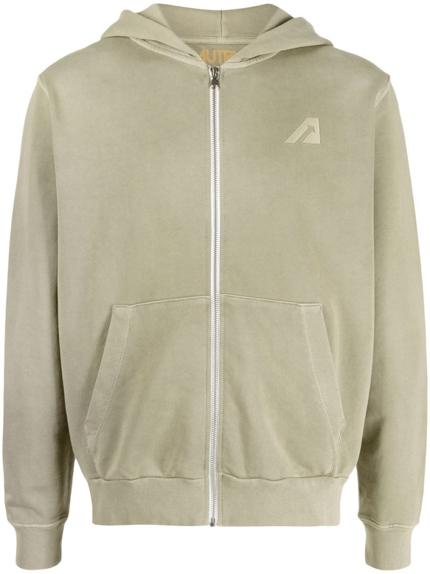 Shop Autry Grey Logo Cotton Hoodie