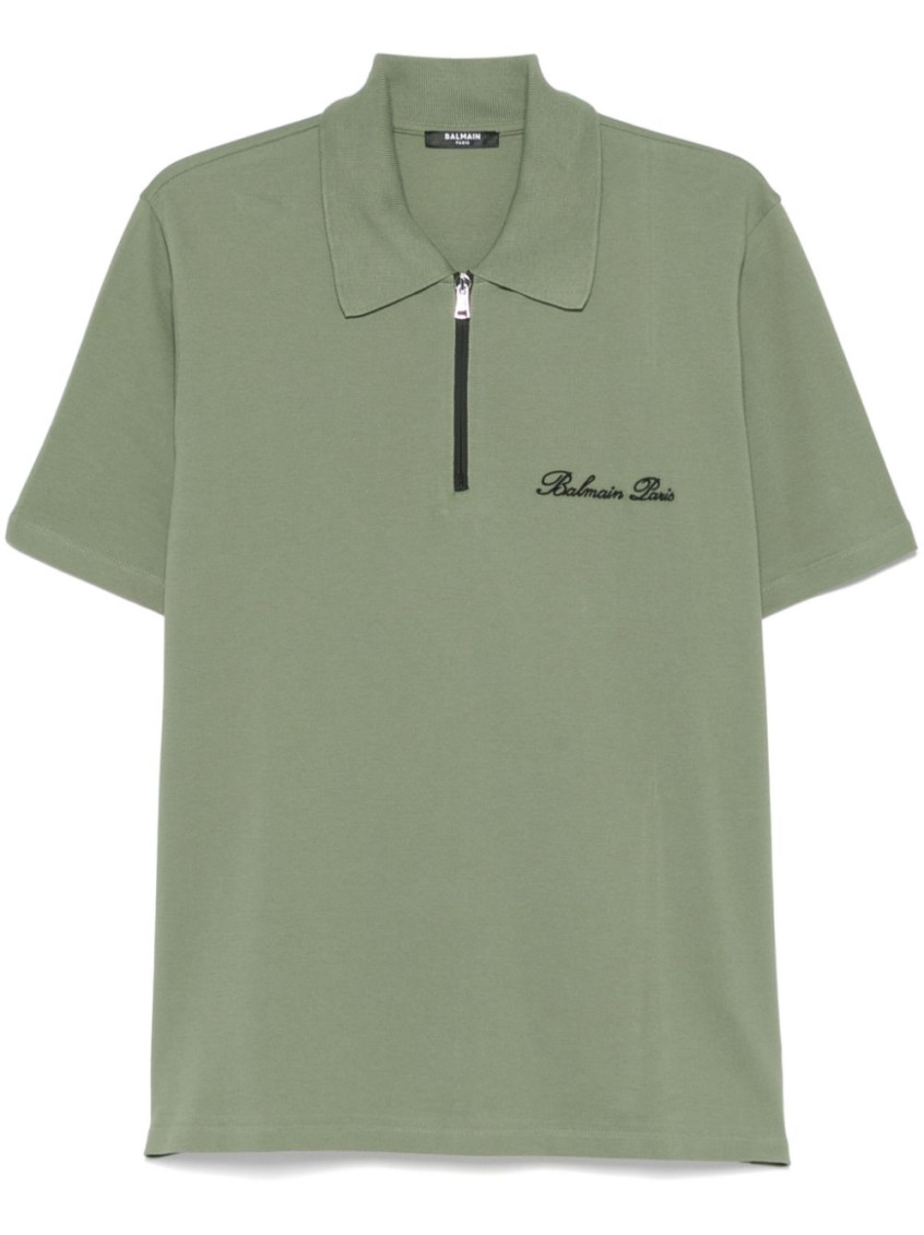 Shop Balmain Khaki Logo Embroidered Polo