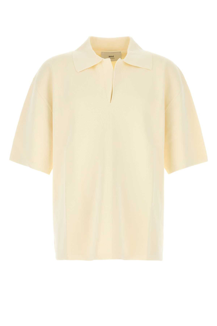 Ami Alexandre Mattiussi Ami Paris Cream Viscose Blend Oversize Polo Shirt