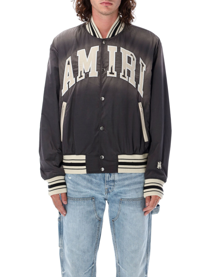Shop Amiri Grey Logo-embroidered Bomber Jacket