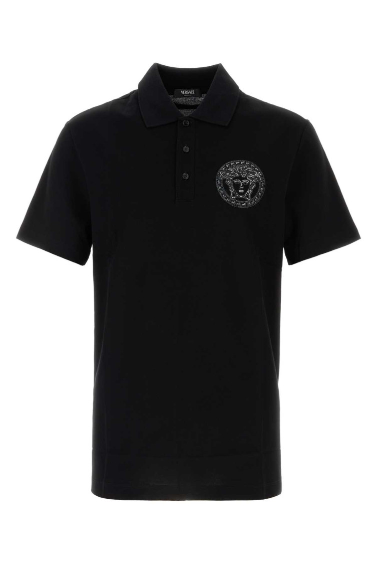 Versace Black Embroidered Logo Polo