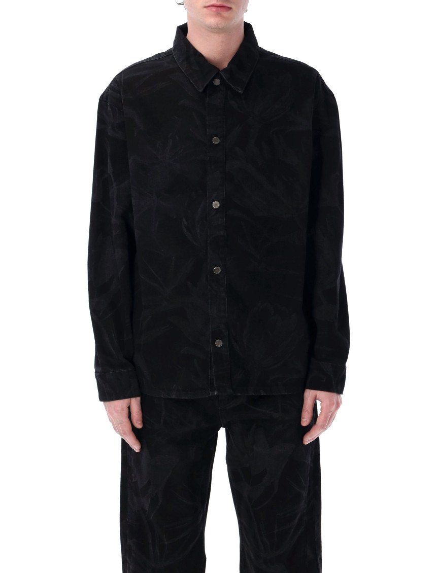 Daily Paper Clothing Black Floral-laser Denim Shirt Jacket