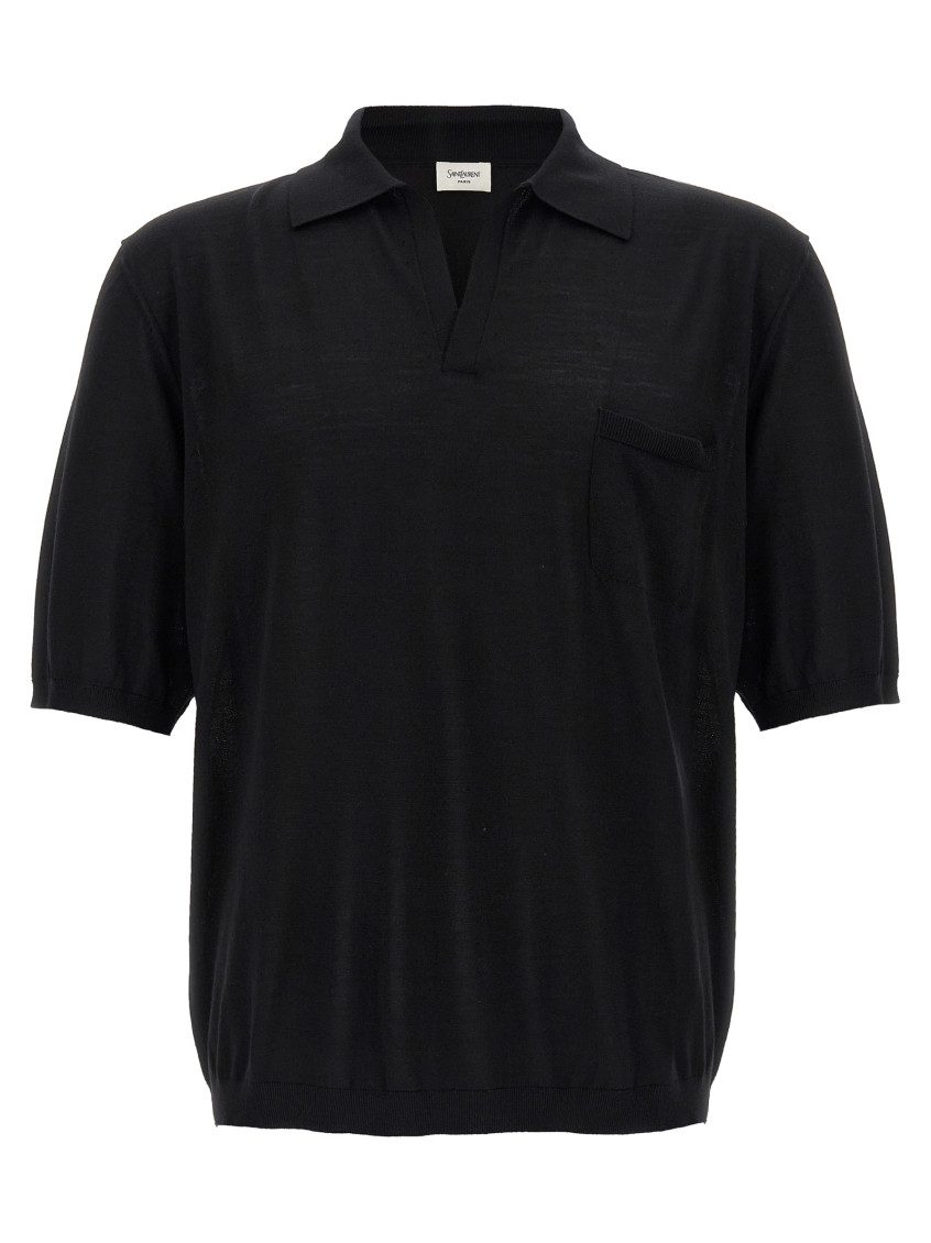 Saint Laurent Black Short Sleeved Wool Polo